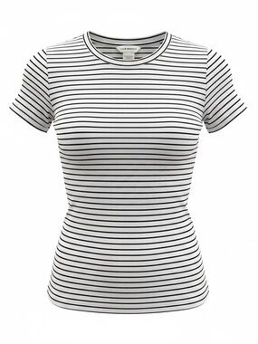 Club Monaco Black and White Striped Ribbed Crew Tee